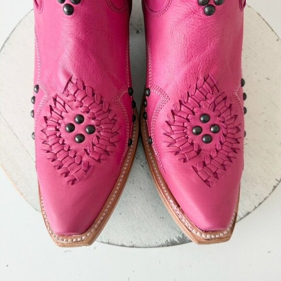Lane COSSETTE Womens Cowboy Booties 8 Western Cowgirl Short Boots Pink Leather - Picture 7 of 13